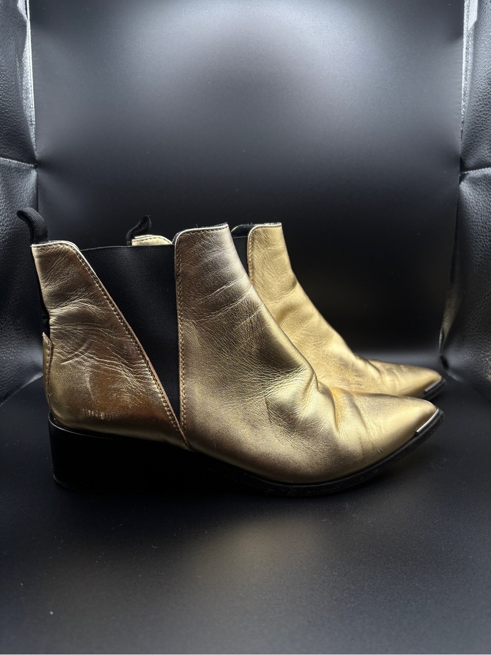Acne Metallic Gold Pointed-Toe Chelsea Booties